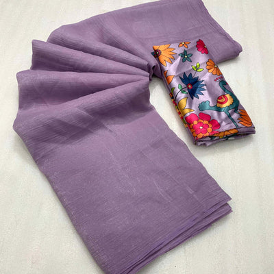 Lavender Solid Crepe Crush Saree