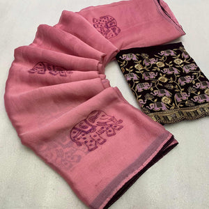Pink Swarovski Embroidered Art Silk Saree