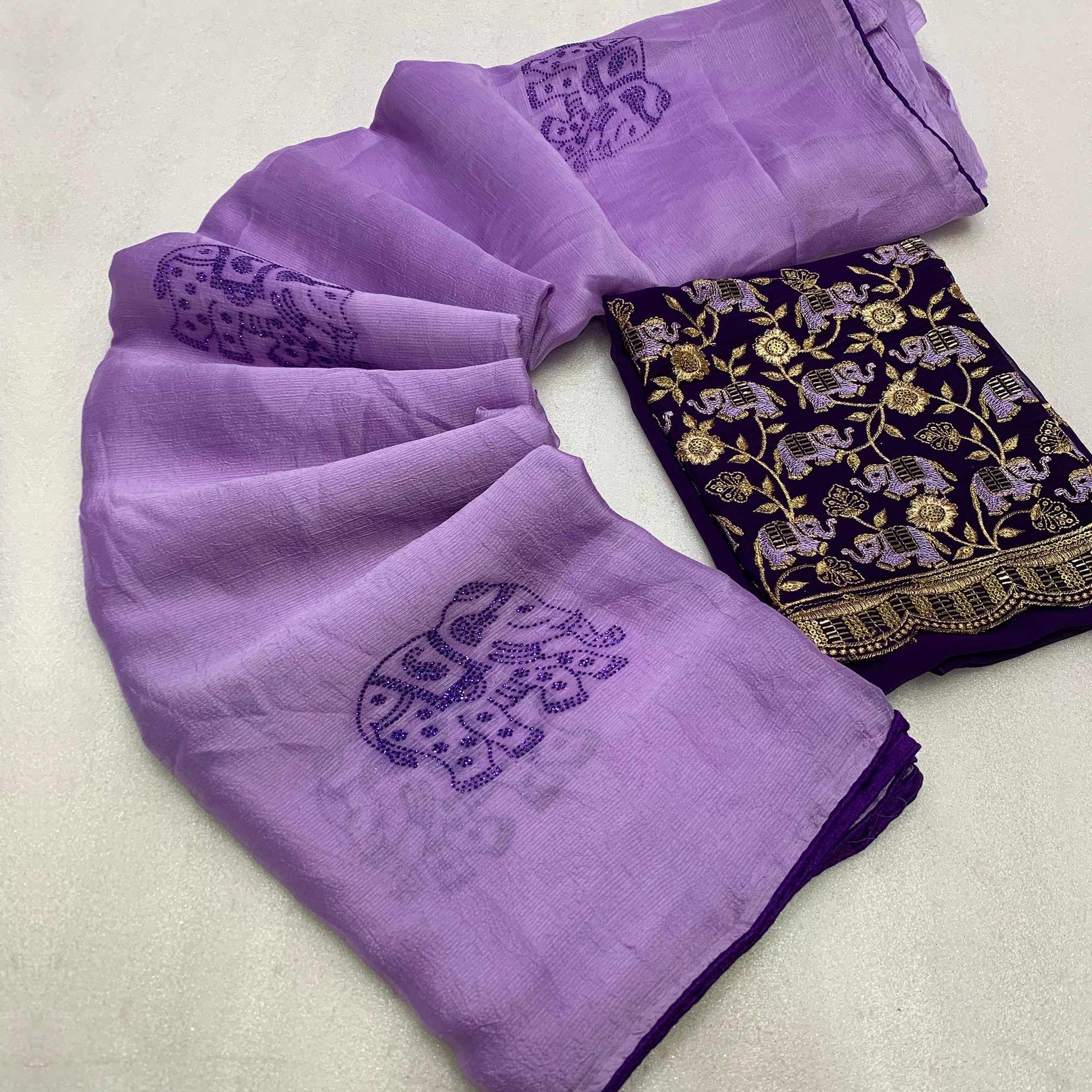 Purple Swarovski Embroidered Art Silk Saree