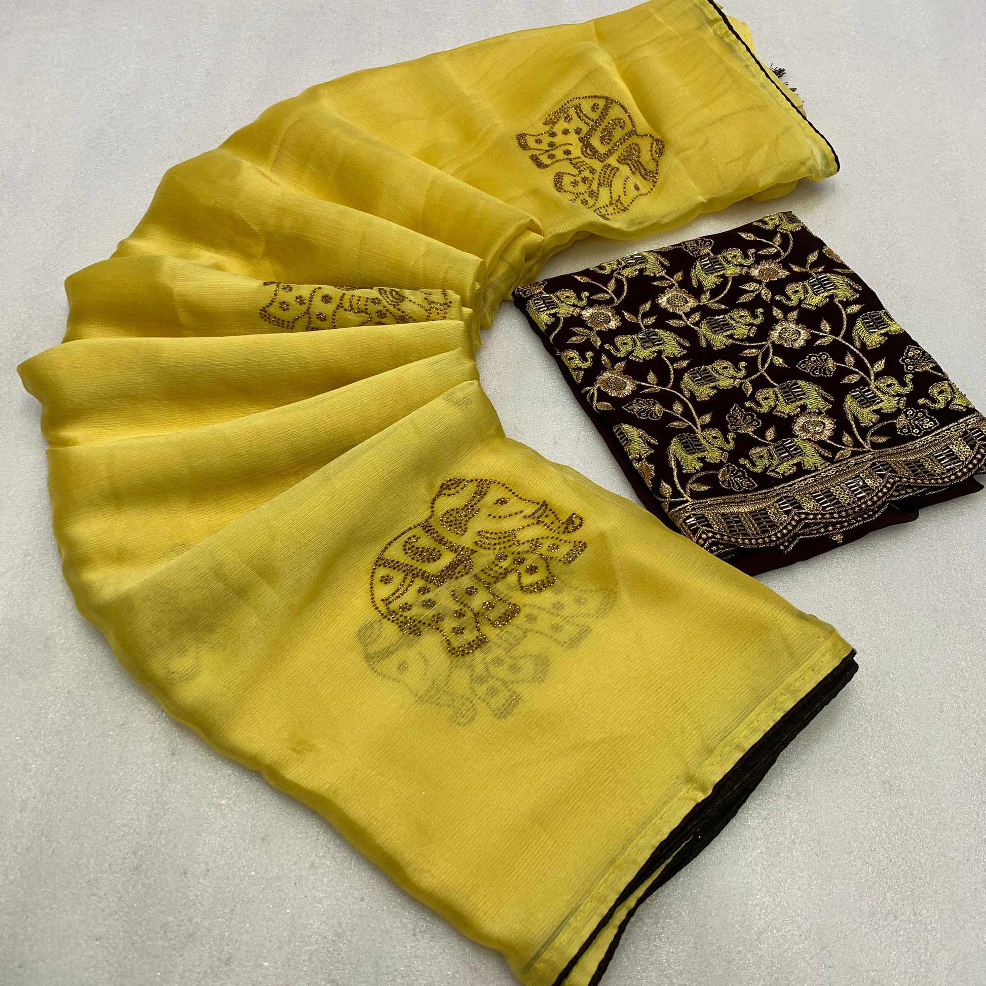 Yellow Swarovski Embroidered Art Silk Saree