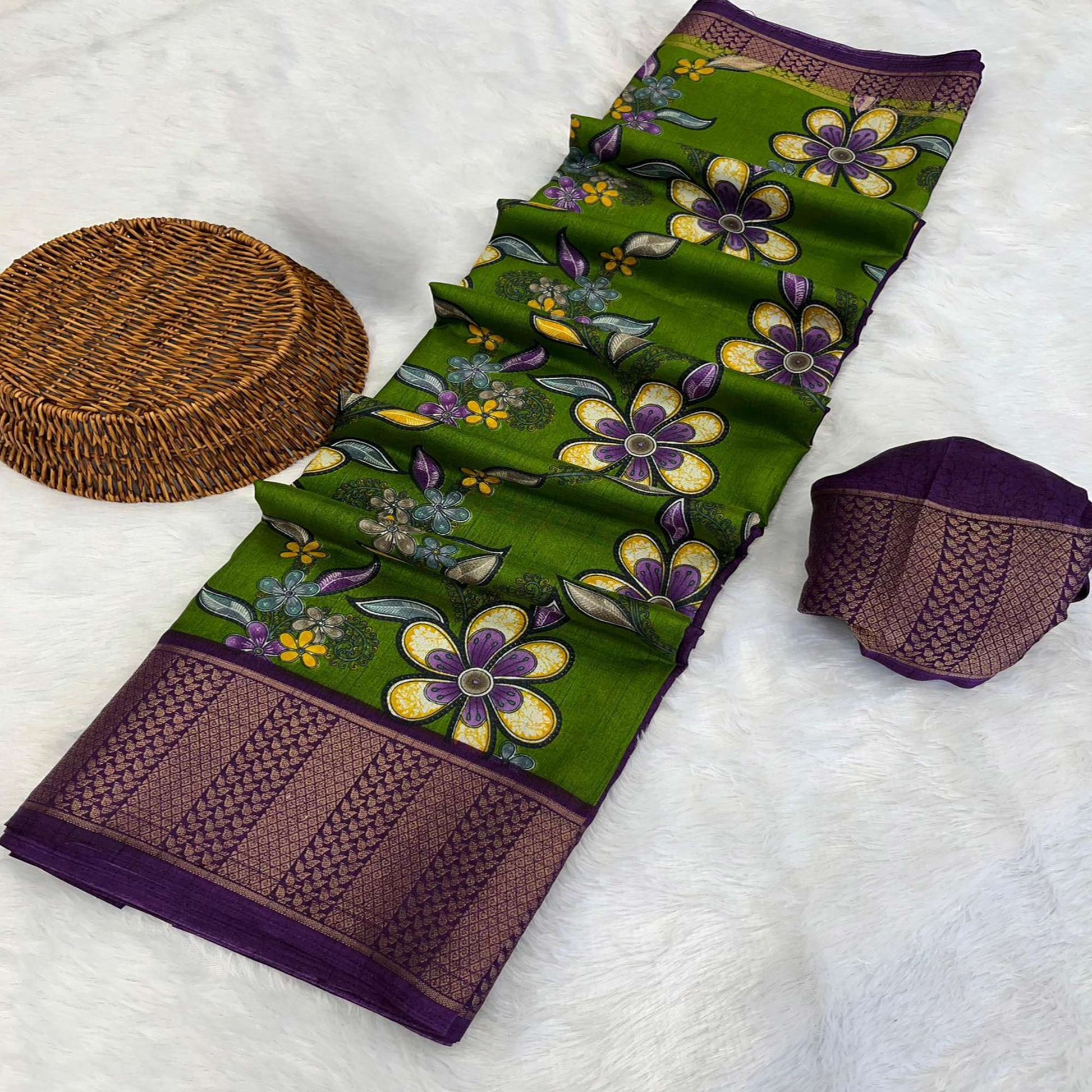 green-floral-printed-dola-silk-saree-with-jacquard-border