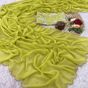 Lemon Green Solid Georgette Saree