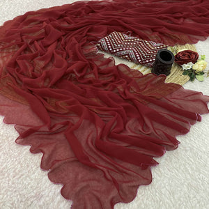 Maroon Solid Georgette Saree