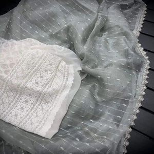 Grey Sequins Embroidered Organza Saree