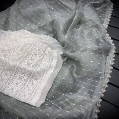 Grey Sequins Embroidered Organza Saree