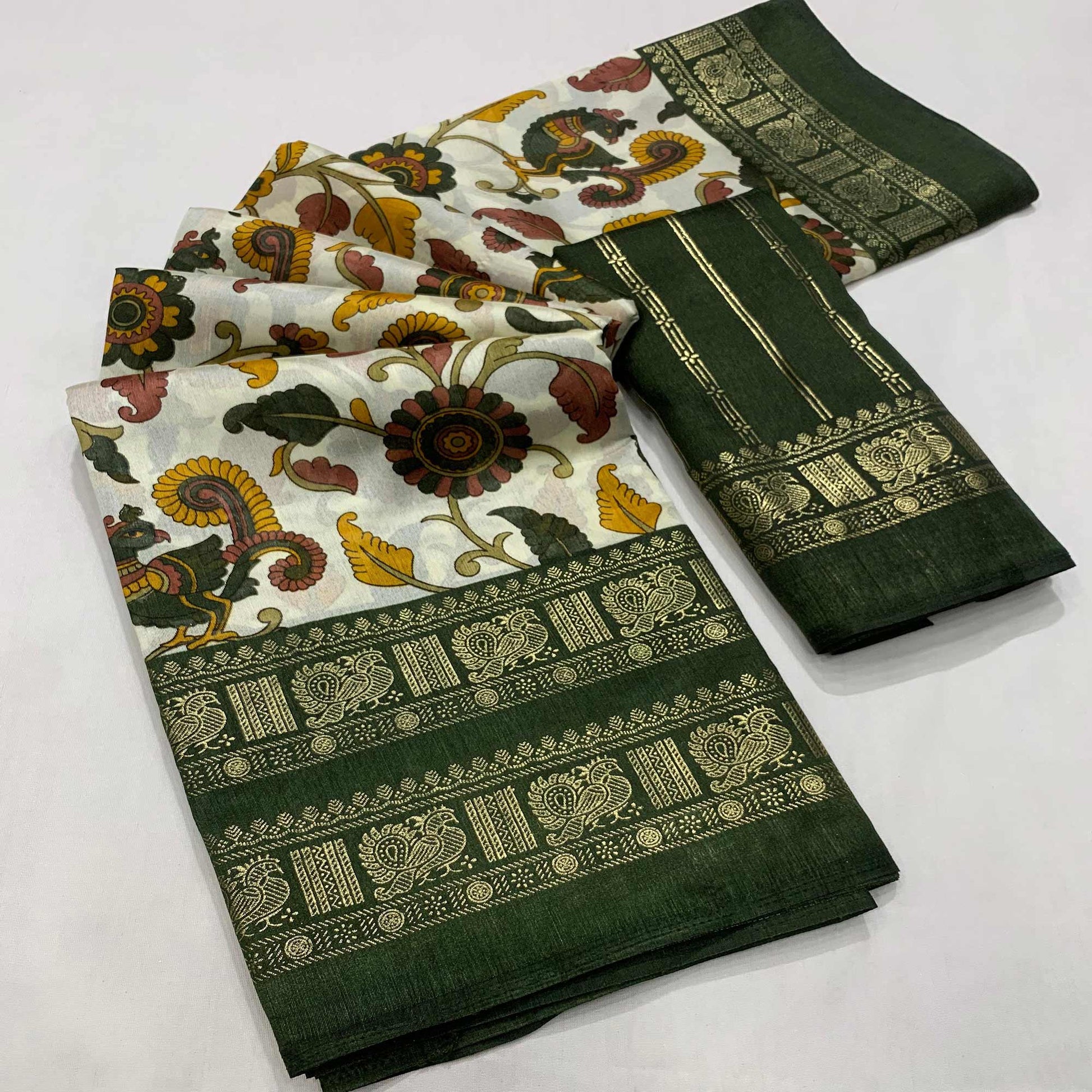 green-floral-printed-dola-silk-saree-7