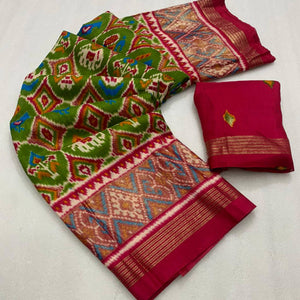 green-pink-ikkat-foil-printed-dola-silk-saree