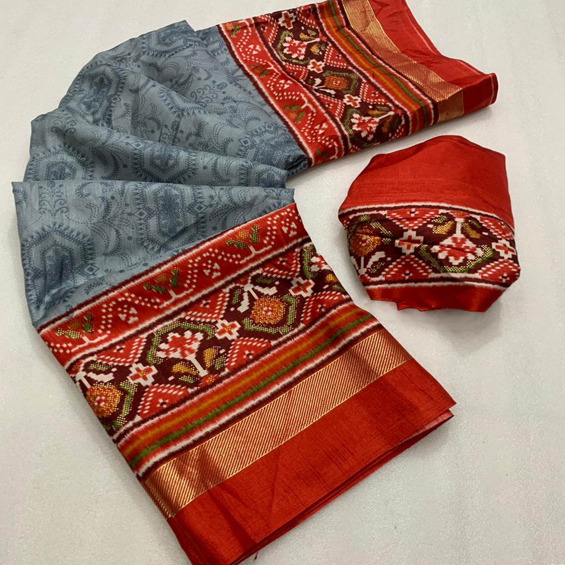 grey-red-ikkat-foil-printed-dola-silk-saree