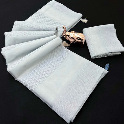 Grey Woven Thread Work Net Saree With Tassels