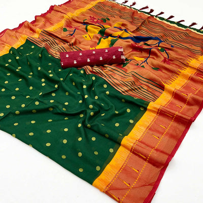green-woven-brasso-paithani-saree-with-tassels