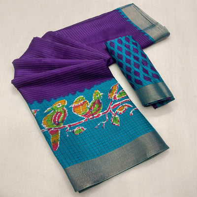 Purple Printed Dola Silk Saree