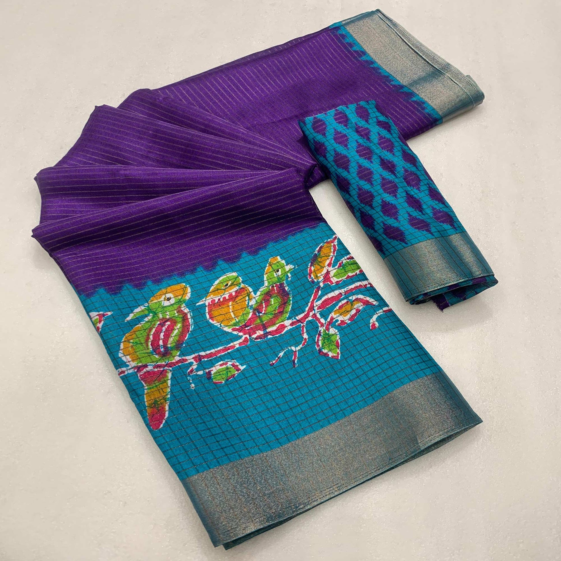 Purple Printed Dola Silk Saree
