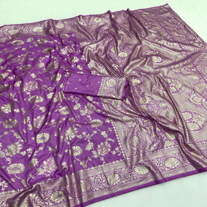 Lavender Zari Woven Dola Silk Saree
