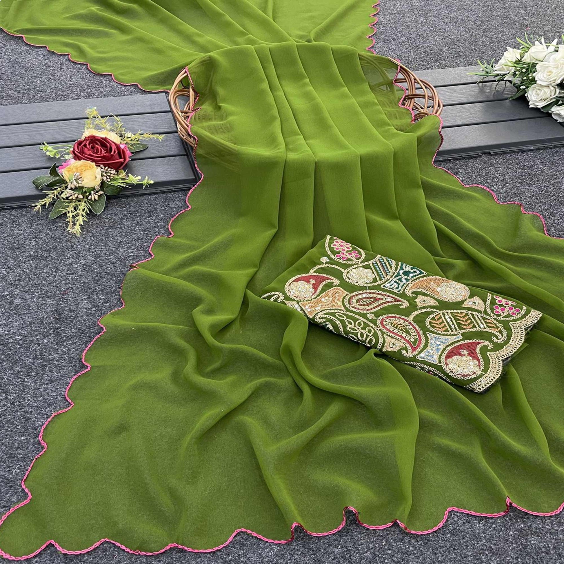 green-solid-georgette-saree-with-embroidered-border