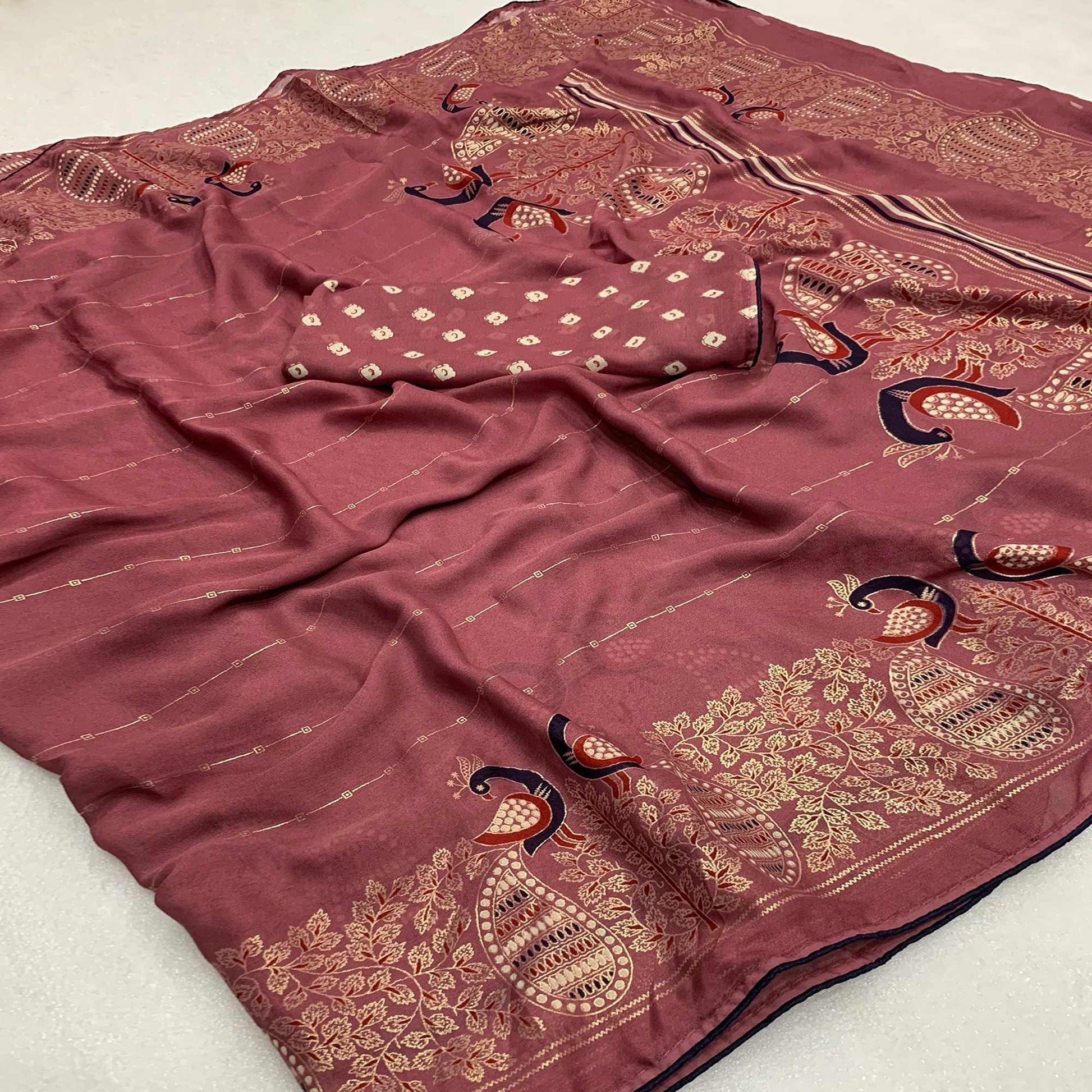 Mauve Floral Foil Printed Georgette Saree