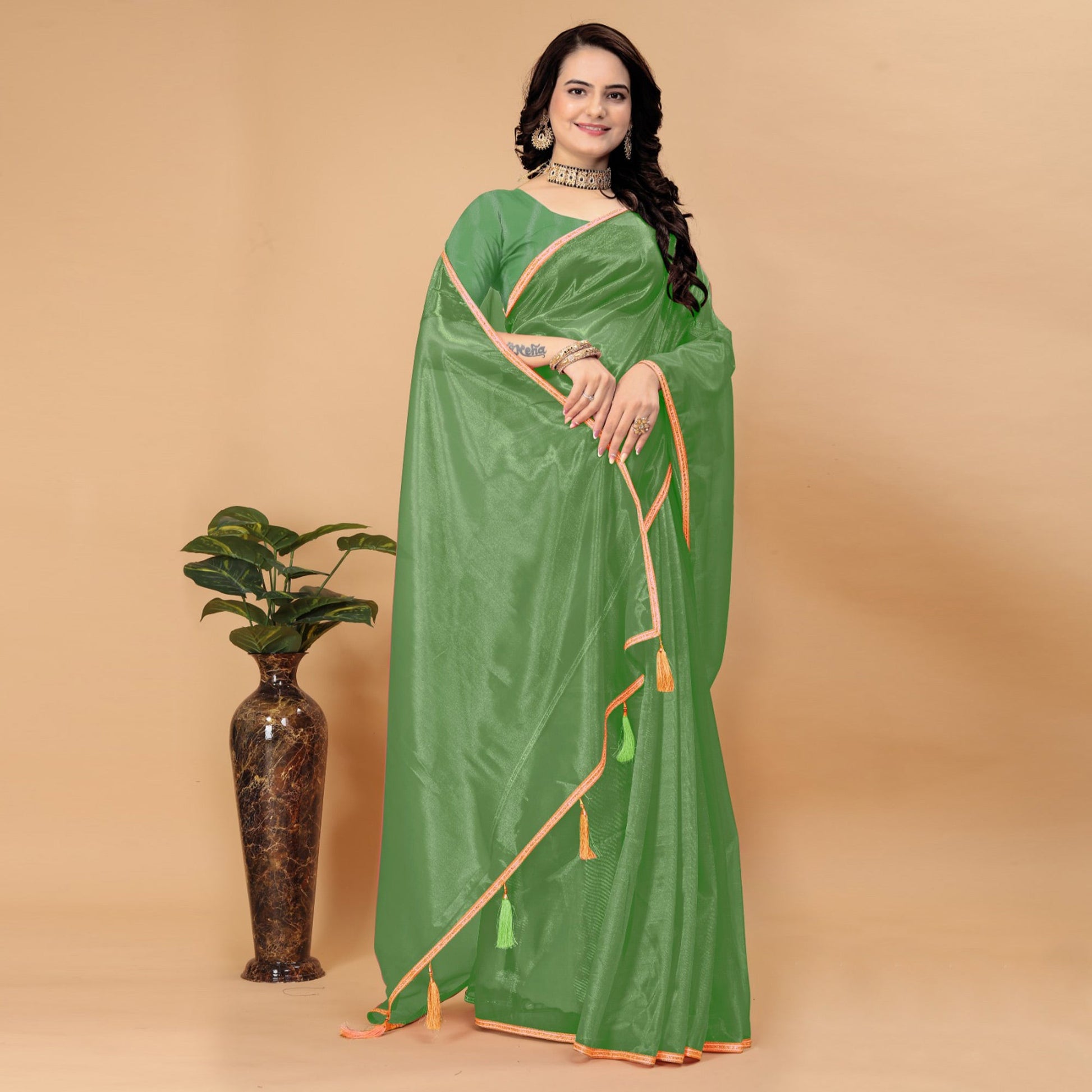 green-solid-nylon-saree-with-lace-border