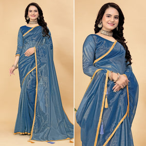Morpich Solid Nylon Saree With Lace Border