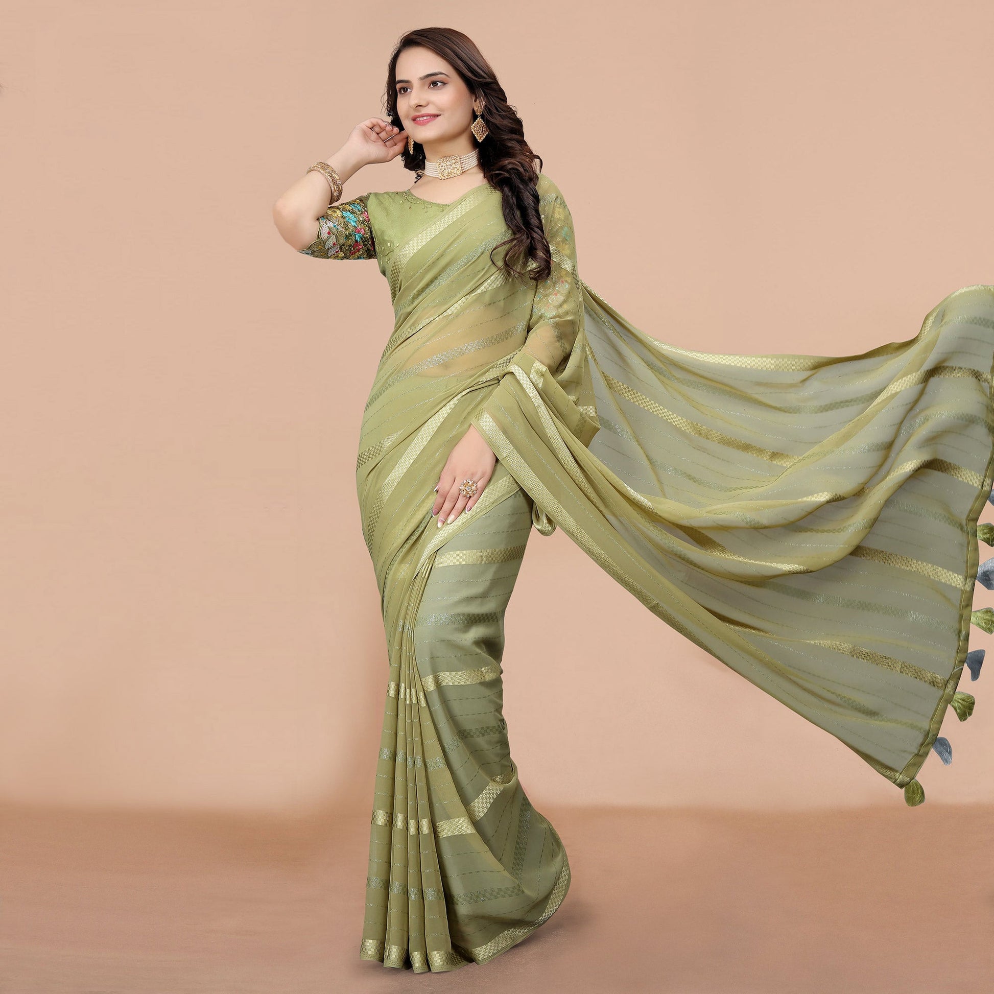 2green-zari-woven-georgette-saree-with-tassels