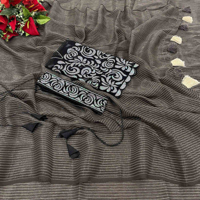 grey-black-striped-chiffon-saree-with-tassels