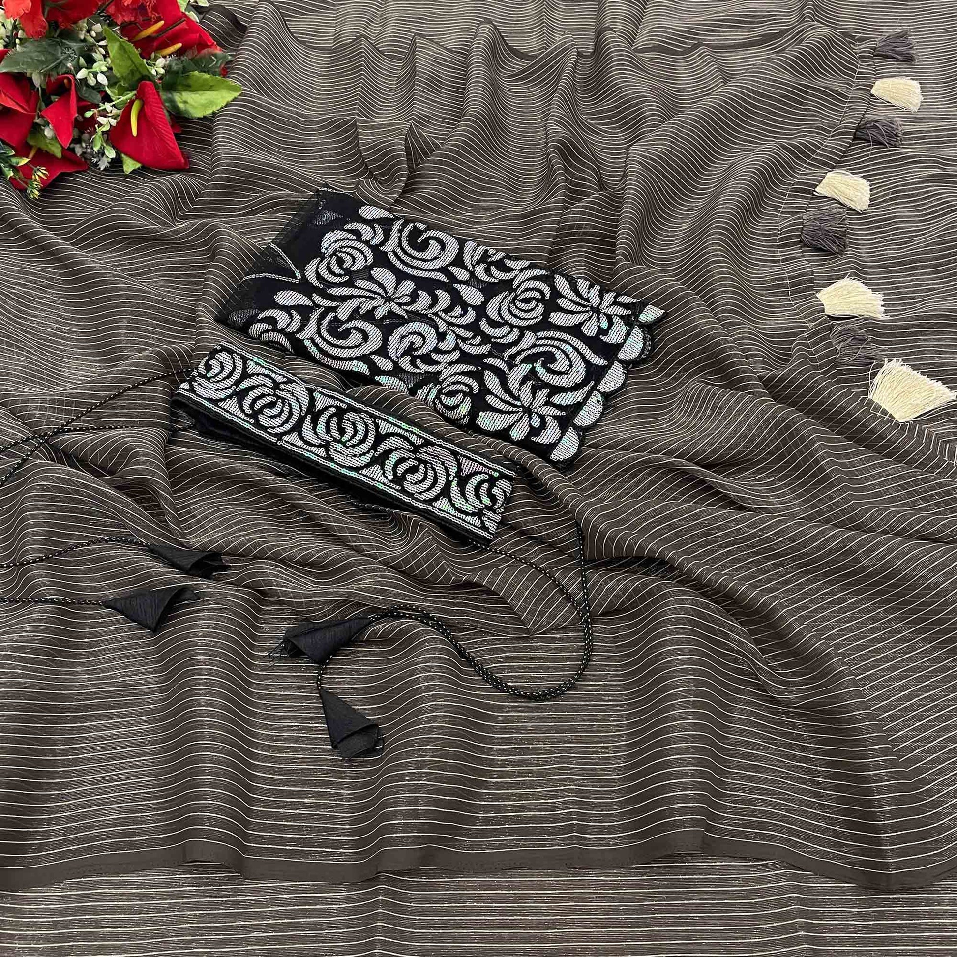 grey-black-striped-chiffon-saree-with-tassels