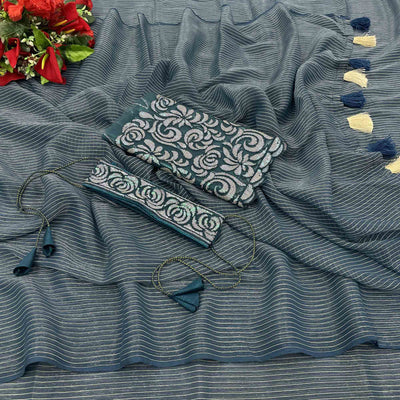 grey-blue-striped-chiffon-saree-with-tassels-1