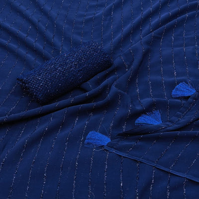Blue Woven Chiffon Saree with Tassels