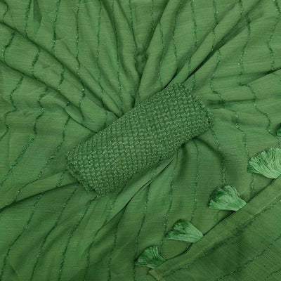 Light Green Woven Chiffon Saree with Tassels