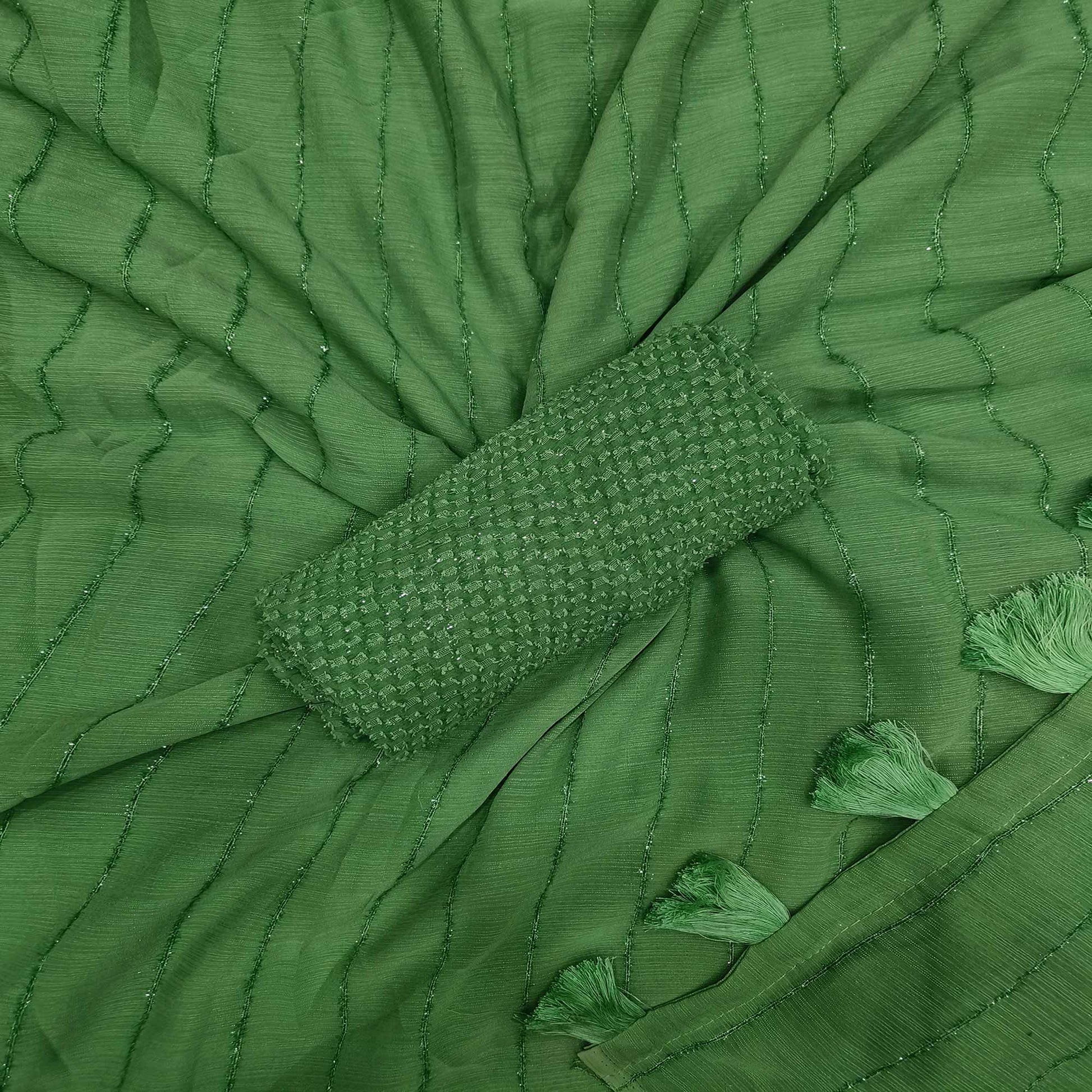 Light Green Woven Chiffon Saree with Tassels