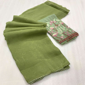 green-solid-crunchy-crepe-saree-with-embroidery-border