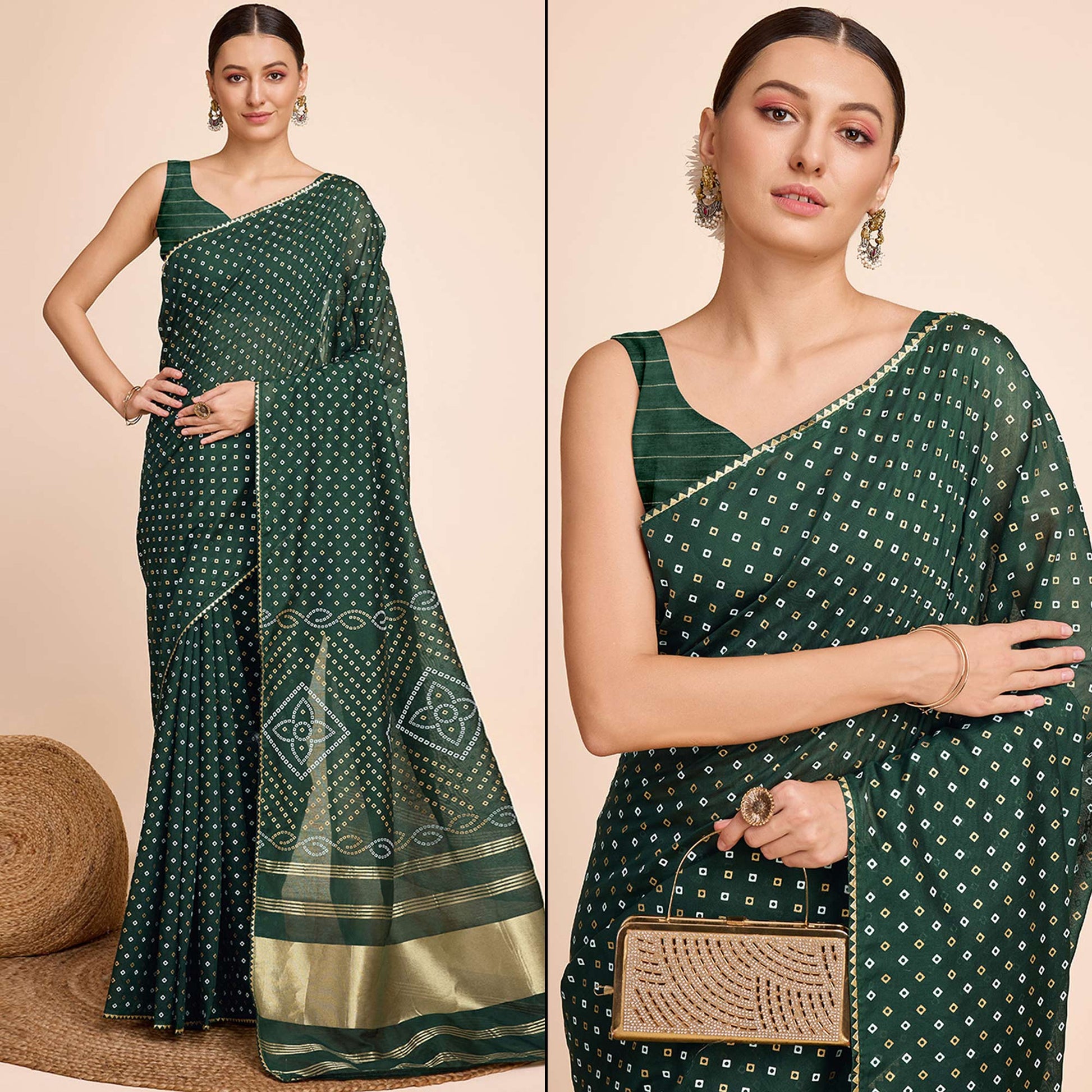 green-bandhani-printed-cotton-silk-saree