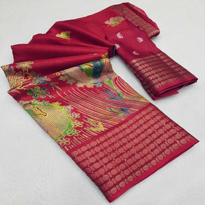 Maroon Printed Dola Silk Saree With Sequins Border