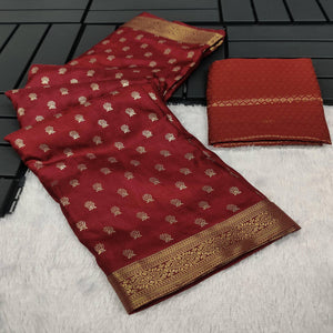 Maroon Foil Printed Vichitra Silk Saree
