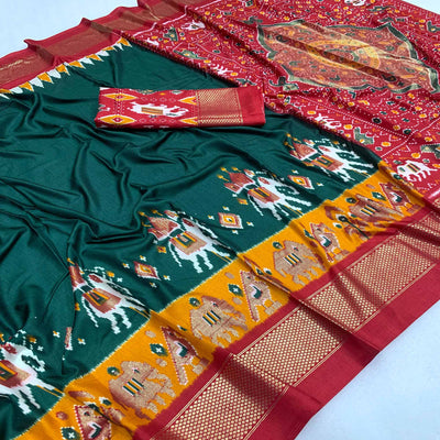green-ikkat-printed-dola-silk-saree-with-patola-print