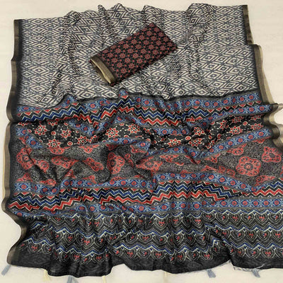 grey-ajrakh-printed-chanderi-saree-with-zari-border