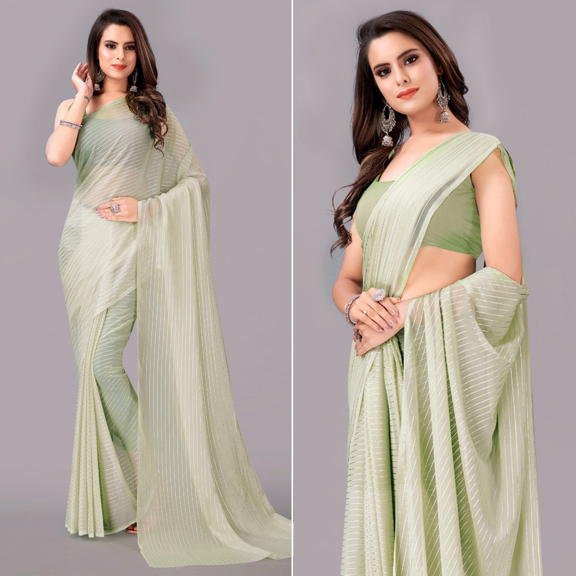 green-striped-foil-printed-georgette-saree