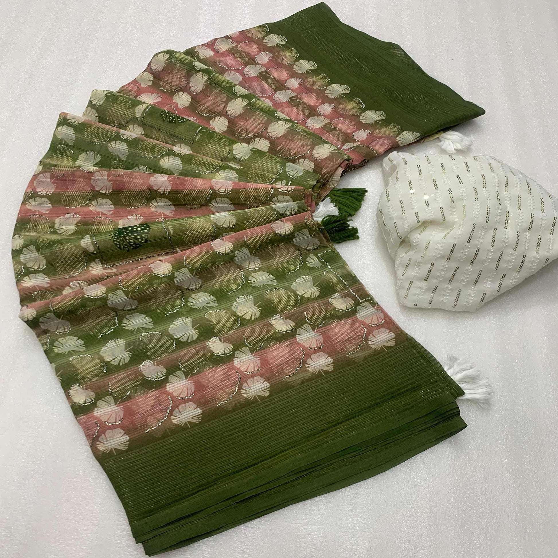 green-floral-foil-printed-georgette-saree-with-tassels-5