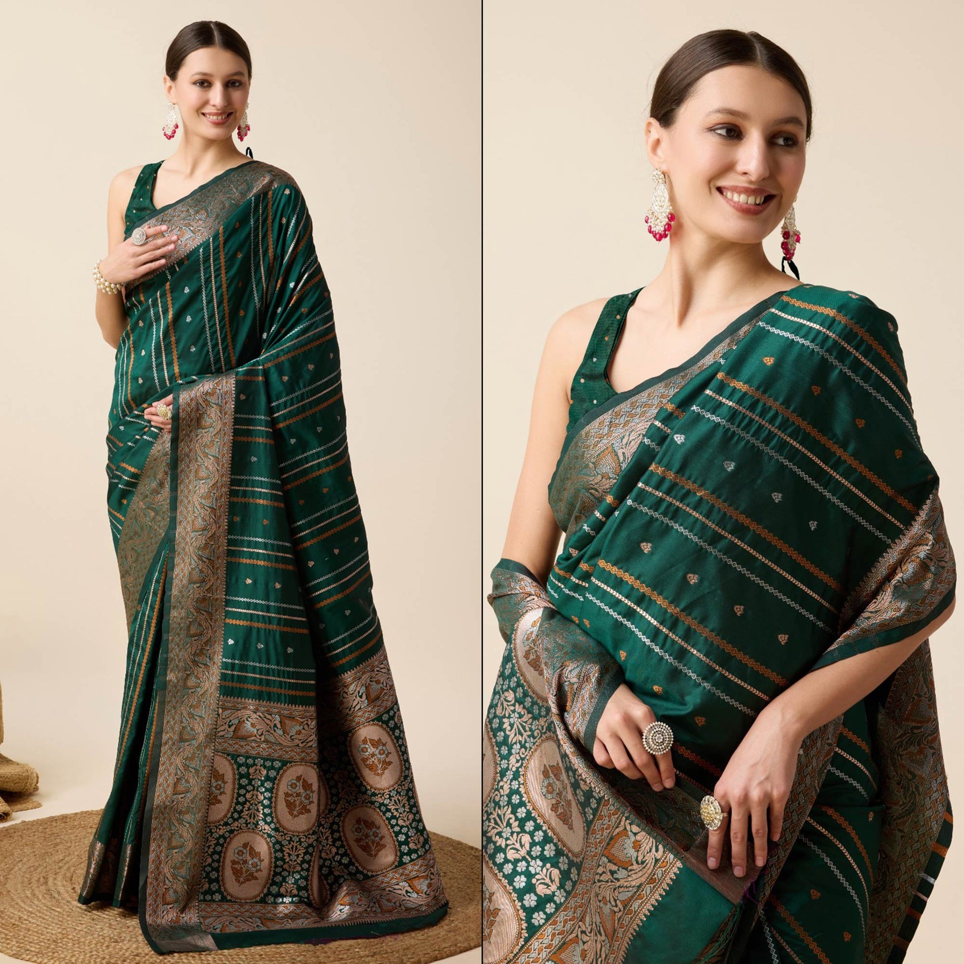 green-floral-woven-pure-silk-saree
