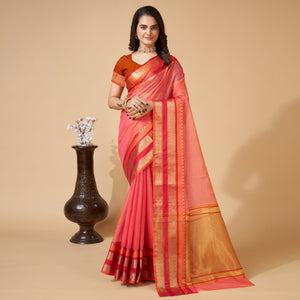 Gajari Pink Woven Kota Doria Saree