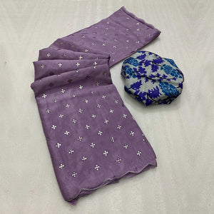 Lavender Mukaish Work Chinon Sareee