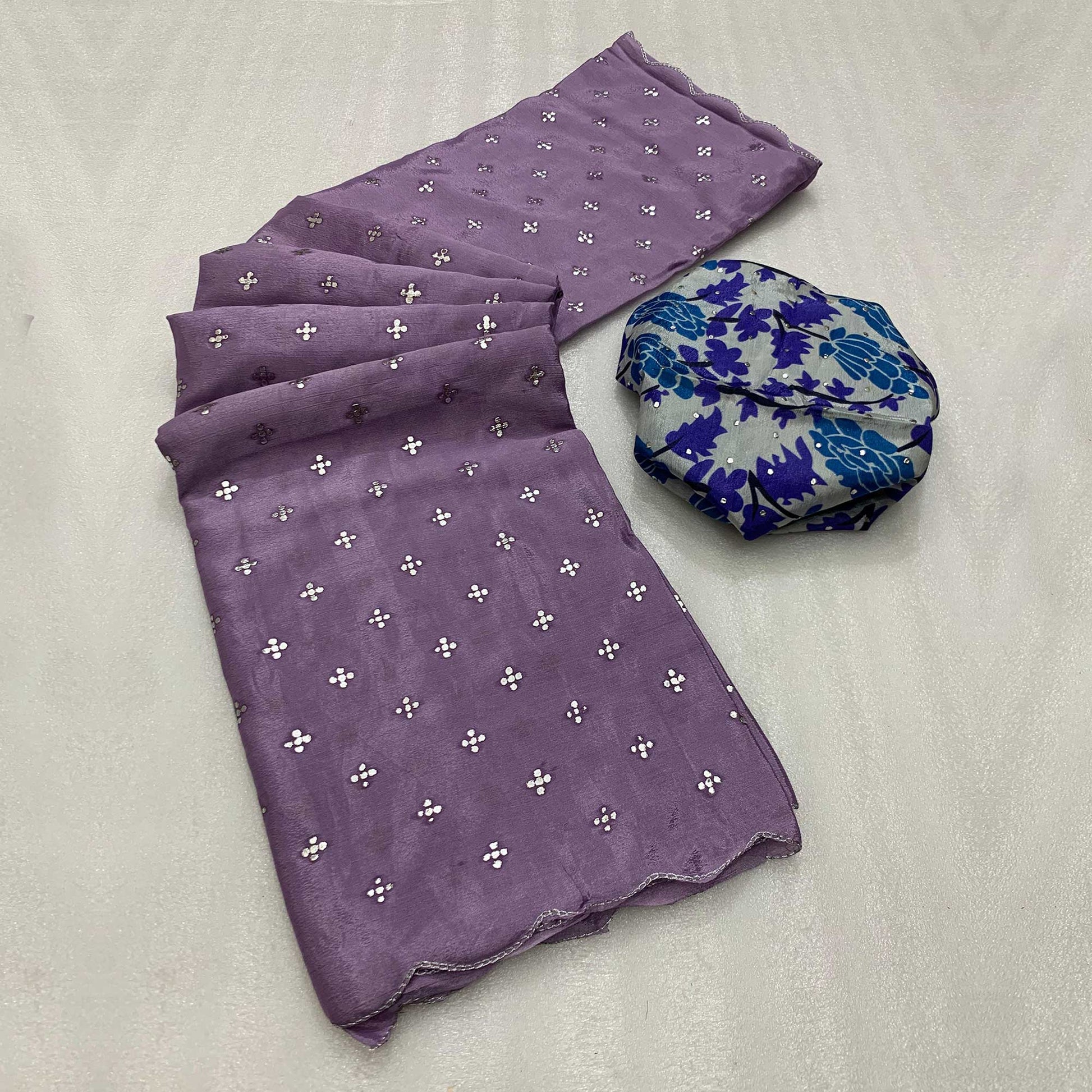 Lavender Mukaish Work Chinon Sareee