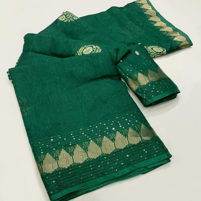 green-floral-printed-dola-silk-saree-with-sequins-border