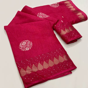 Magenta Floral Printed Dola Silk Saree With Sequins Border