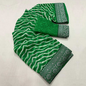 green-leheriya-printed-georgette-saree-with-woven-border