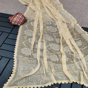 Cream Woven With Swarovski Work Brasso Saree