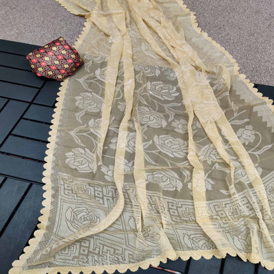 Cream Woven With Swarovski Work Brasso Saree