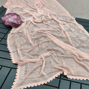 Light Peach Woven With Swarovski Work Brasso Saree