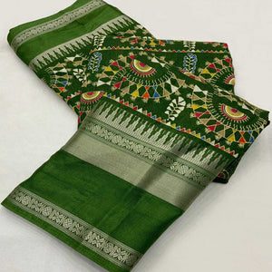 mehndi-green-warli-printed-crepe-saree-with-zari-border