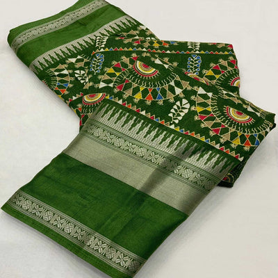mehndi-green-warli-printed-crepe-saree-with-zari-border