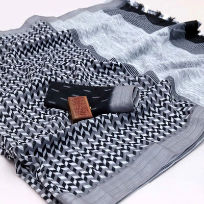 white-black-kalamkari-digital-printed-linen-saree