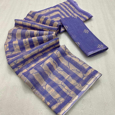 Lavender Digital Printed Linen Cotton Saree